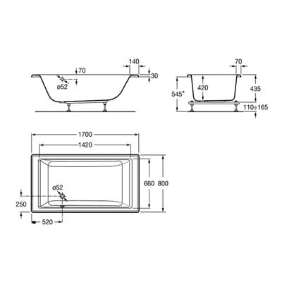 Vythos Double Ended Acrylic Bath - 1700 x 800mm - Roca