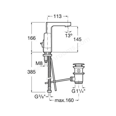 L90 Side Lever Basin Mixer Tap With Pop-Up Waste - Roca