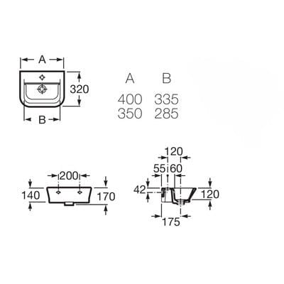 The Gap 350mm Compact Wall Hung Basin 1Th - Roca