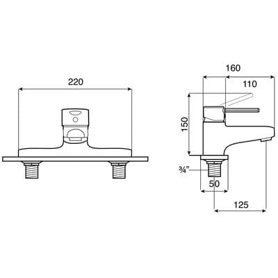 Targa Chrome Deck Mounted Bath Filler Tap - Roca