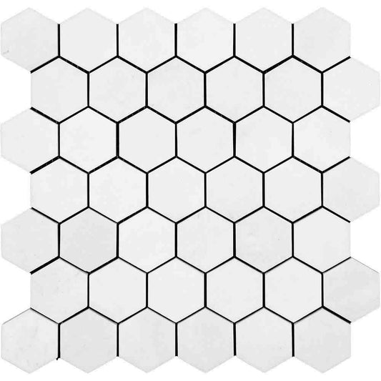 Bianco Thassos Honed Hexagon Marble Mosaic Tiles