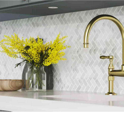 White Carrara Polished Herringbone Marble Mosaic Tile – 25 × 50 × 10 mm