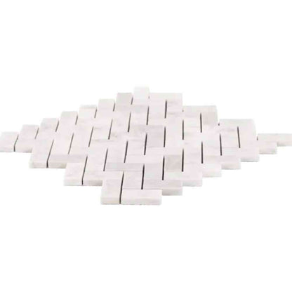 White Carrara Polished Herringbone Marble Mosaic Tile – 25 × 50 × 10 mm