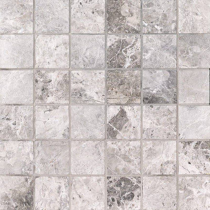 Silver Shadow Honed Square Marble Mosaic Tiles 48x48mm