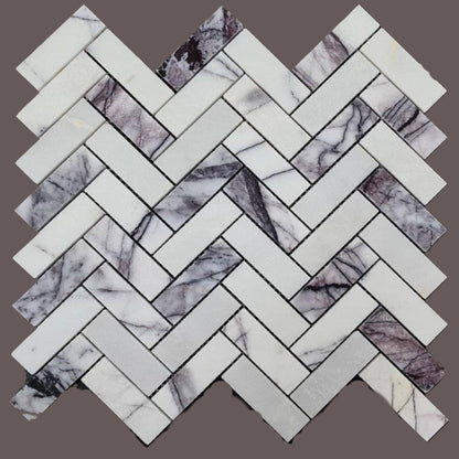 Calacatta Viola Polished Herringbone Marble Mosaic