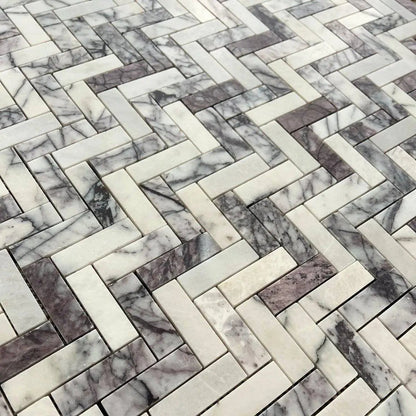 Calacatta Viola Polished Herringbone Marble Mosaic