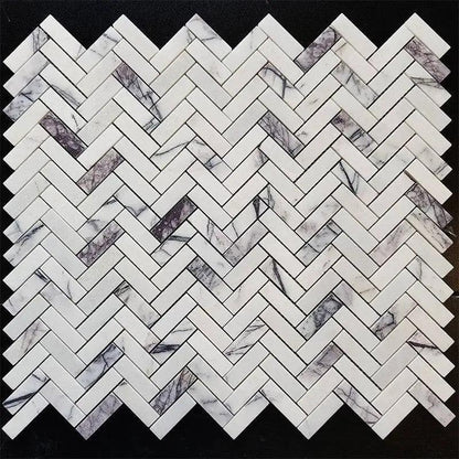 Calacatta Viola Honed Herringbone Marble Mosaic