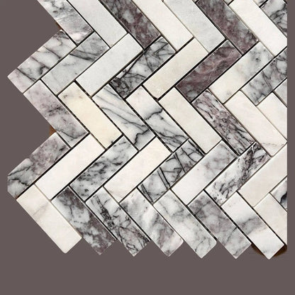 Calacatta Viola Honed Herringbone Marble Mosaic