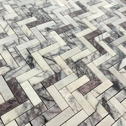 Calacatta Viola Honed Herringbone Marble Mosaic