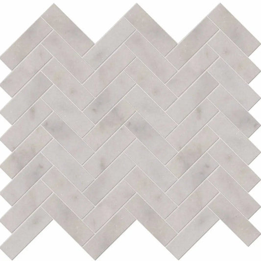 Carrara Marble Honed Herringbone Mosaic Tiles 25x75mm