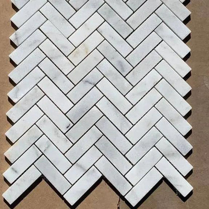Carrara Marble Honed Herringbone Mosaic Tiles 25x75mm