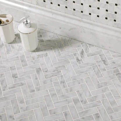 Carrara Marble Honed Herringbone Mosaic Tiles 25x75mm