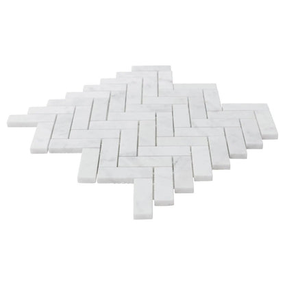 Carrara Marble Honed Herringbone Mosaic Tiles 25x75mm
