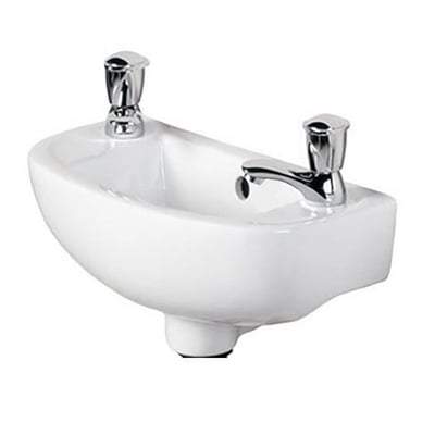 Compact 45cm Slim Line Basin 2 Tap Holes in Alpine White - RAK Ceramics