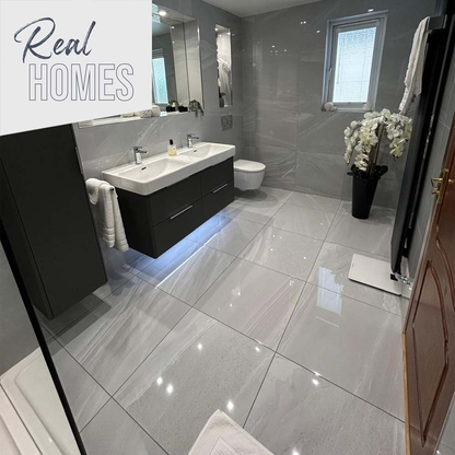 Anderley Light Grey Polished Porcelain Wall & Floor Tile - All Sizes