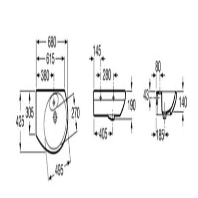Senso Compact 680mm Corner Basin - 1 Tap Hole - Roca