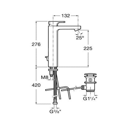L90 Chrome Extended Basin Mixer Tap With Pop-Up Waste - Roca