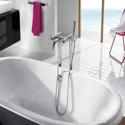 Loft Chrome Floorstanding Bath Shower Mixer Tap With Standpipes & Kit - Roca