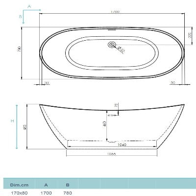 Aphrodite Freestanding Double Ended Bath - 1700 x 740mm - Aqua