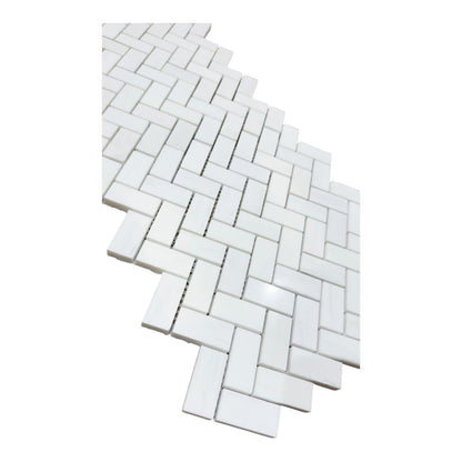 Bianco Thassos Polished Herringbone Marble Mosaic Tile – 25 × 50 × 10 mm