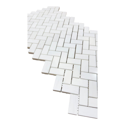 Bianco Thassos Polished Herringbone Marble Mosaic Tile – 25 × 50 × 10 mm