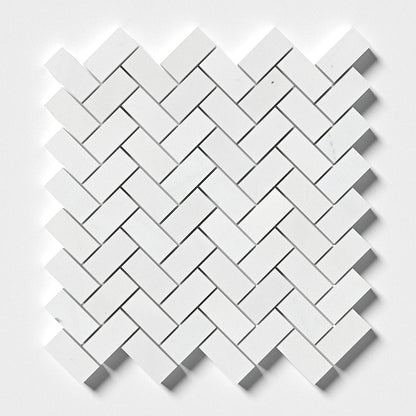 Bianco Thassos Polished Herringbone Marble Mosaic Tile – 25 × 50 × 10 mm