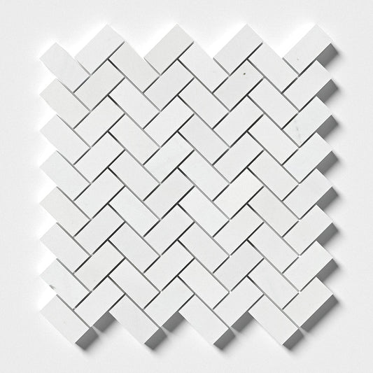 Bianco Thassos Polished Herringbone Marble Mosaic Tile – 25 × 50 × 10 mm