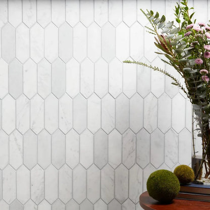 Carrara Marble Picket Mosaic Tiles – 50×150×10 mm