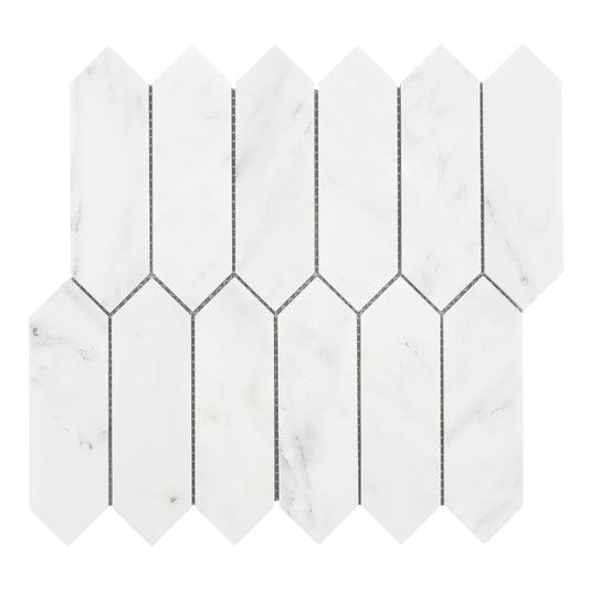 Carrara Marble Picket Mosaic Tiles – 50×150×10 mm