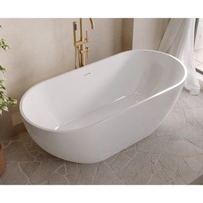 Aqua Fira Stone Freestanding Bath Gloss White (No Tap Hole) - All Sizes - Aqua