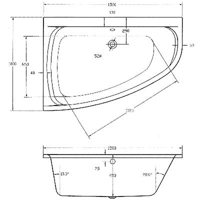 Cloud Offset Corner Bath - 1500 x 1000mm - Aqua