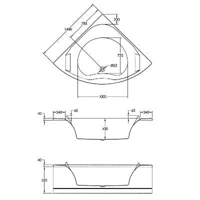 Luxe Corner Bath with Built-in Headrests - 1400 x 1400mm - Aqua