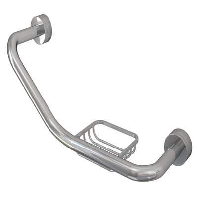 Angled Grab Rail with Integrated Soap Dish in Chrome - RAK Ceramics