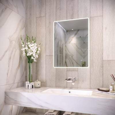 Amethyst LED Illuminated Portrait Mirror with Demister, Shavers Socket and Touch Sensor Switch - All Sizes - RAK Ceramics