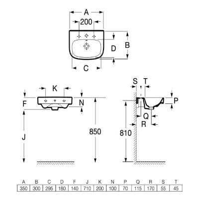 Debba Ceramic Wall Hung 350mm Basin - 1 Tap Hole - Roca
