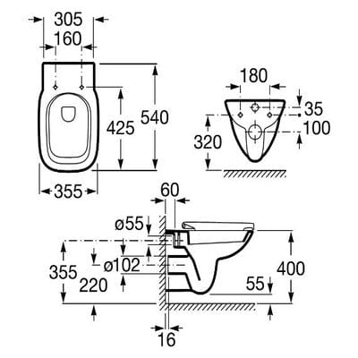 Debba Ceramic Wall Hung Toilet Pan - Roca