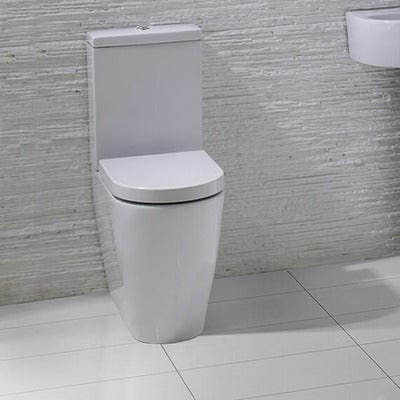 Emme Close Coupled Toilet with Closed, Flush to Wall Back - Aqua