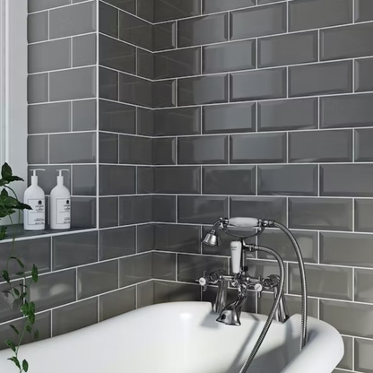 Mini Metro Gloss Dark Grey Bevel Decor 150mm x 75mm (68 per Box)