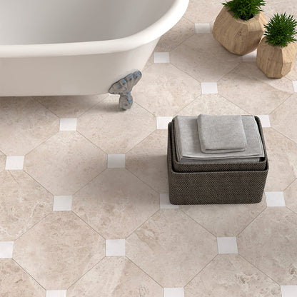 Fitz Tundra Honed Octagon Marble Tile 457x457x12mm