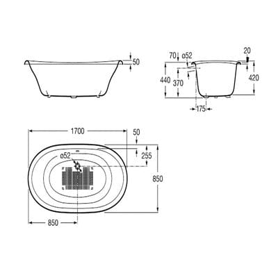Eliptico White Free Standing Cast Iron Bath - 1700 x 850mm - Roca