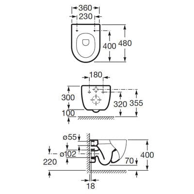 Meridian-N Compact Wall Hung Toilet Pan - Roca