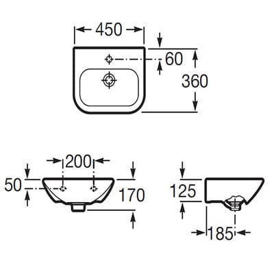 Nexo Wall Hung Cloakroom Basin 1 Tap Hole - Roca