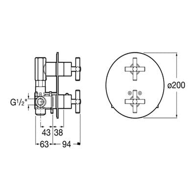Loft Chrome 1/2" Built-In Thermostatic Bath/Shower Mixer With Diverter - Roca