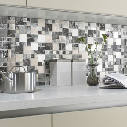 Saturn Silver Glass/Metal Mix Modular Wall Mosaic 300mm x 300mm (10 per Box)