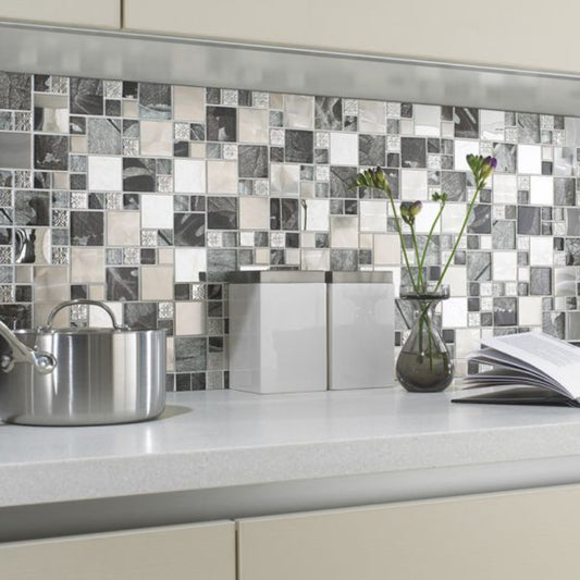 Saturn Silver Glass/Metal Mix Modular Wall Mosaic 300mm x 300mm (10 per Box)