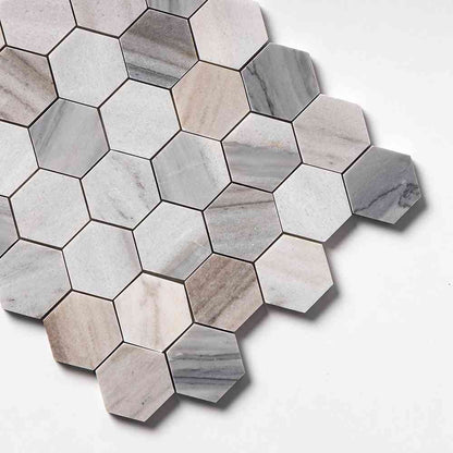 Skyline Polished Hexagon Marble Mosaic Tiles 50x50mm