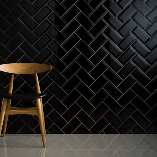 Mini Metro Gloss Black Bevel Decor 200mm x 100mm (50 per Box)