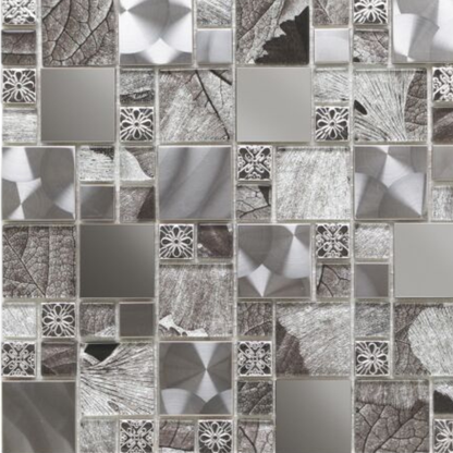 Saturn Silver Glass/Metal Mix Modular Wall Mosaic 300mm x 300mm (10 per Box)