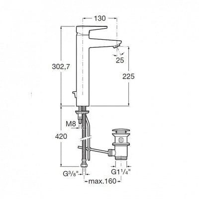 Esmai Chrome Extended Basin Mixer With Pop-Up Waste - Roca