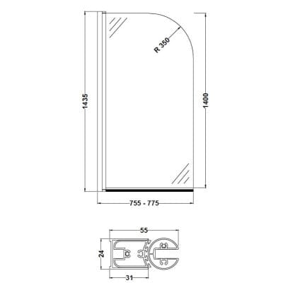 6mm Straight Bath Screen - Bayswater